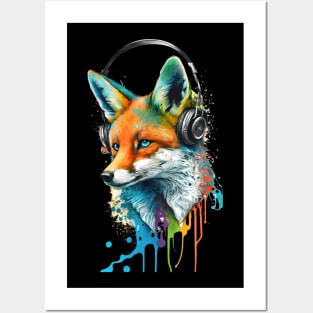 Fox Painting with Headphones Posters and Art